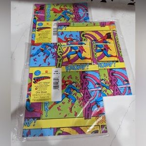 Vintage Lot of 3 Superman Gift Wrap One Sheet New